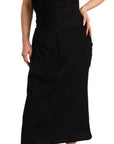 Dolce & Gabbana Black Silk Stretch Strapless Sheath Midi Dress