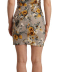 Dolce & Gabbana Gray Silk Stretch Floral Sheath Mini Dress