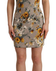 Dolce & Gabbana Gray Silk Stretch Floral Sheath Mini Dress