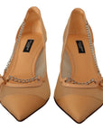 Dolce & Gabbana Peach Mesh Leather Chains Heels Pumps Shoes