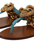Dolce & Gabbana Blue Leather Devotion Flats Sandals