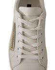 Dolce & Gabbana White Gold Leather Low Top Sneakers