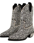 Dolce & Gabbana Black Suede Strass Crystal Cowgirl Boots