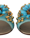 Dolce & Gabbana Blue Crystal Exotic Leather Blue Crystal Sandals