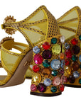 Dolce & Gabbana Yellow Leather Crystal Ayers Sandals Shoes