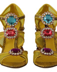 Dolce & Gabbana Yellow Leather Crystal Ayers Sandals Shoes