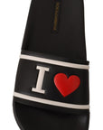 Dolce & Gabbana Black Leather I Love D&G Slides Sandals