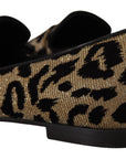 Dolce & Gabbana Gold Leopard Print Crystals Loafers Shoes