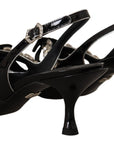 Dolce & Gabbana Black Patent Leather Crystal Slingbacks Shoes