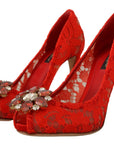 Dolce & Gabbana Red Taormina Lace Crystal Heels Pumps