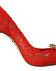 Dolce & Gabbana Red Taormina Lace Crystal Heels Pumps