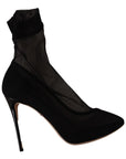 Dolce & Gabbana Black Stretch Tulle Stretch Boots Shoes