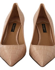Dolce & Gabbana Beige Leather Pointed Heels Pumps Shoes