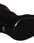 Dolce & Gabbana Black Stretch Socks Red Roses Booties Shoes