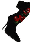 Dolce & Gabbana Black Stretch Socks Red Roses Booties Shoes