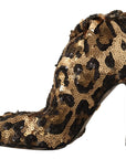 Dolce & Gabbana Gold Leopard Sequins Heels Boots Shoes