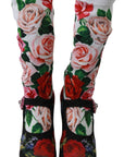 Dolce & Gabbana Black Floral Socks Crystal Jersey Boots Shoes