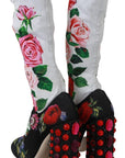Dolce & Gabbana Black Floral Socks Crystal Jersey Boots Shoes