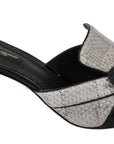 Dolce & Gabbana Black Gray Exotic Leather Crystals Sandals Shoes