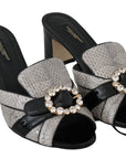 Dolce & Gabbana Black Gray Exotic Leather Crystals Sandals Shoes