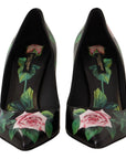 Dolce & Gabbana Black Leather Roses High Heels Pumps Shoes