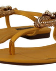 Dolce & Gabbana Mustard Leather Devotion Flats Sandals Shoes