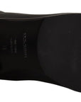 Dolce & Gabbana Black Leather Flats Logo Short Boots Shoes