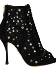 Dolce & Gabbana Black Crystals Heels Zipper Short Boots Shoes