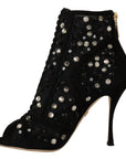 Dolce & Gabbana Black Crystals Heels Zipper Short Boots Shoes