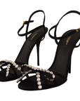 Dolce & Gabbana Black Crystals Ankle Strap Heels Sandals Shoes
