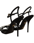 Dolce & Gabbana Black Crystals Ankle Strap Heels Sandals Shoes