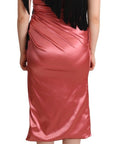 Dolce & Gabbana Pink One-Shoulder Silk Tassel Fringe Gown Mid Dress