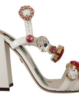 Dolce & Gabbana White Leather Crystal Keira Heels Sandals Shoes