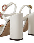 Dolce & Gabbana White Leather Crystal Keira Heels Sandals Shoes