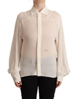 Dsquared² Off White Silk Long Sleeves Collared Blouse Top