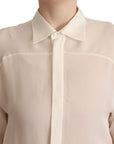 Dsquared² Off White Silk Long Sleeves Collared Blouse Top