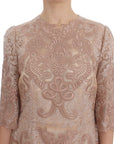Dolce & Gabbana Pink Silk Lace Ricamo Shift Gown Dress