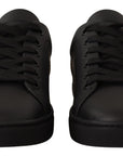 Dolce & Gabbana Black Gold Leather Low Top Sneakers Womens Shoes