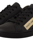 Dolce & Gabbana Black Gold Leather Low Top Sneakers Womens Shoes