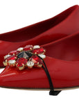 Dolce & Gabbana Red Leather Crystals Loafers Flats Shoes