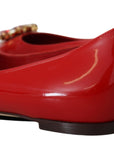 Dolce & Gabbana Red Leather Crystals Loafers Flats Shoes