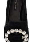 Dolce & Gabbana Black Velvet Crystals Loafers Flats Shoes