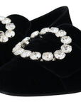 Dolce & Gabbana Black Velvet Crystals Loafers Flats Shoes