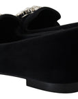 Dolce & Gabbana Black Velvet Crystals Loafers Flats Shoes