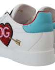 Dolce & Gabbana White Leather Sneaker Portofino Logo Heart Shoes