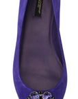 Dolce & Gabbana Purple Suede Crystals Loafers Flats Shoes
