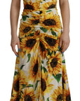 Dolce & Gabbana White Sunflower Print Sheath Midi Silk