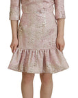 Dolce & Gabbana Pink Jaquard 3/4 Sleeve Sheath Midi Dress