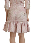 Dolce & Gabbana Pink Jaquard 3/4 Sleeve Sheath Midi Dress