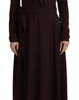 Dolce & Gabbana Brown Wrap Long Sleeve Midi Stretch Dress